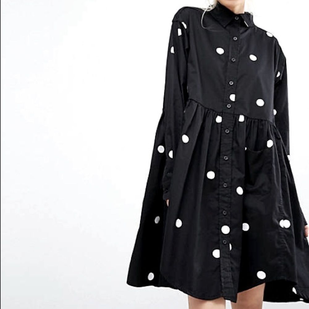 Lazy Oaf Polka Dot Oversized Shirt Smock Dress SM